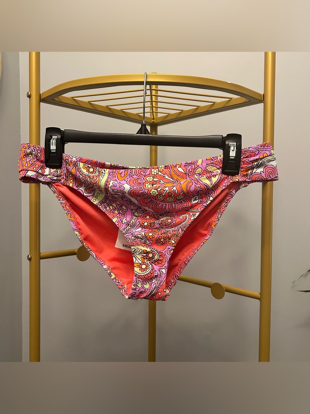 Jessica Simpson bohemian beach Pink Paisley Bikini Bottoms size L NEW
